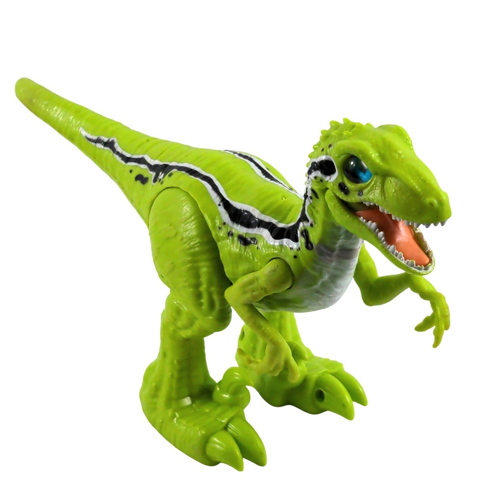 Lime Green Striped Raptor Dinosaur Action Figure with Rolling Wheels Toy